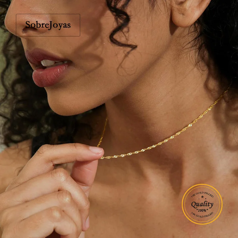 Womens Necklace 14K Gold Filled 40/45/50CM Singapore Chain Finished Necklace W/Spring Clasp Tarnish Resistant Jewelry Findings