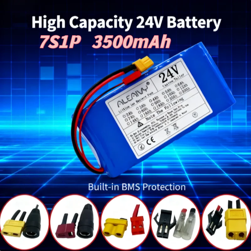 

New 7S1P 24V 3500mAh 18650 Battery Pack with Built-in BMS for Bicycle Power Tools Robotics DIY Projects