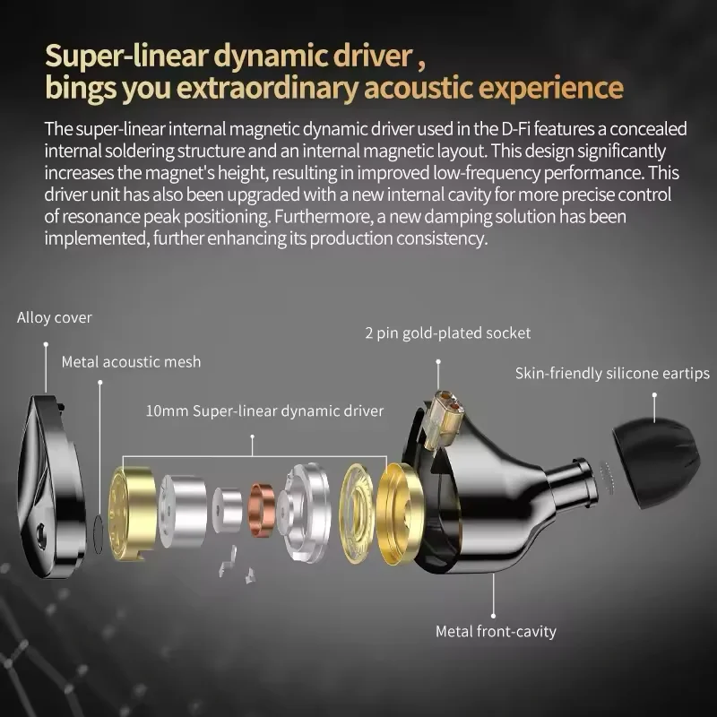 KZ D-Fi سماعات أذن سلكية 4 مستويات ضبط التبديل المزدوج المغناطيسي الديناميكي لفائف الموسيقى HiFi سدادات أذن رياضية مراقبة سماعات الرأس