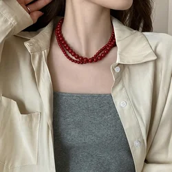 Minar Charming 4 6 8 10 12mm Round Glass Beads Strand Beaded Necklace for Women Silver Plated Ingot Clasp Chokers Pendientes