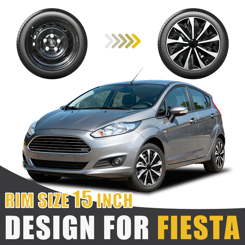 

4 шт. для замены автомобиля 2010–2017 гг., полная крышка обода, аксессуары, 15-дюймовые колпаки колес, автомобильный дизайн для Ford Fiesta