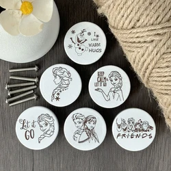 6Pcs Cartoon Frozen Wooden Engraved Drawer Knob Cabinet Pulls Kitchen Room Boho Nursery Dresser Knobs Children Furniture Handle