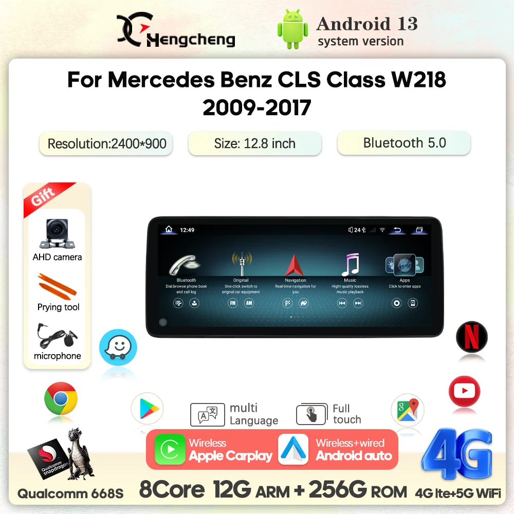 

12.8" Car Multimedia Player For Mercedes Benz CLS Class W218 2009-2017 GPS Navigation Radio Android13 Auto Carplay 4G 360 camera