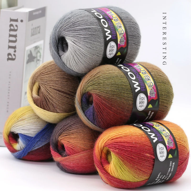 100g Wool Yarn Dye Rainbow Wool Flower Gradient Medium Thick Stick Needle Wool Hand Knitting Hat Coat Scarf Line