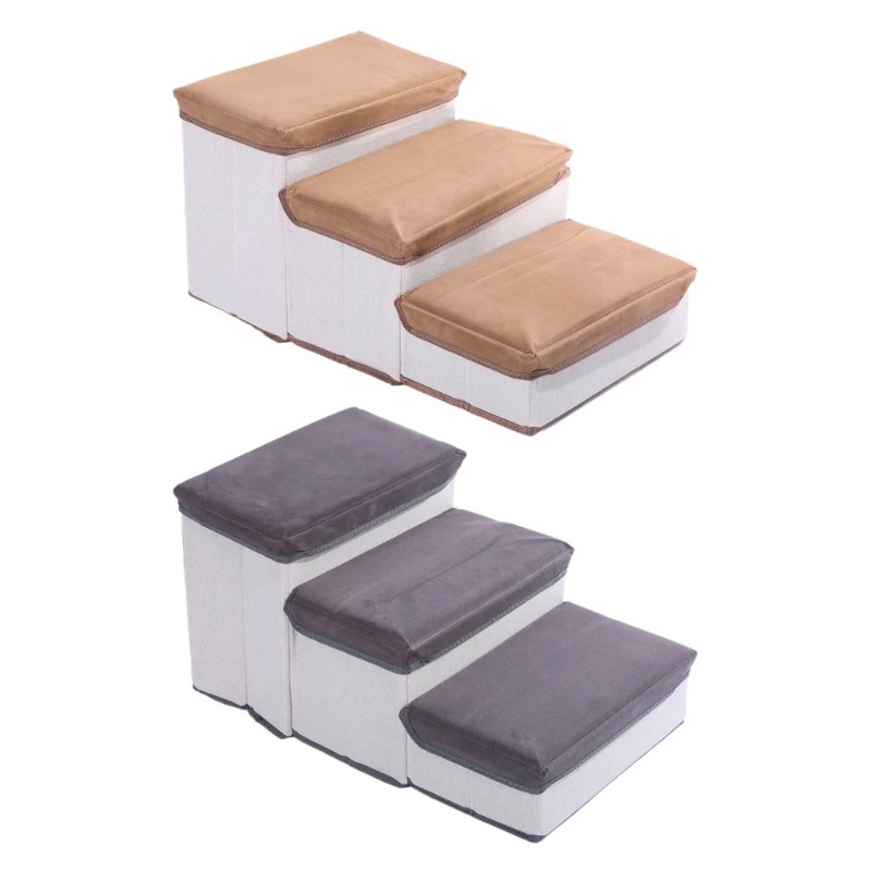 

Supportive Pet Stairs for High Bed Sofa 3 Steps Dog Stairs with NonSkid Bottom Washable Cover Storage Box Cats Staircase