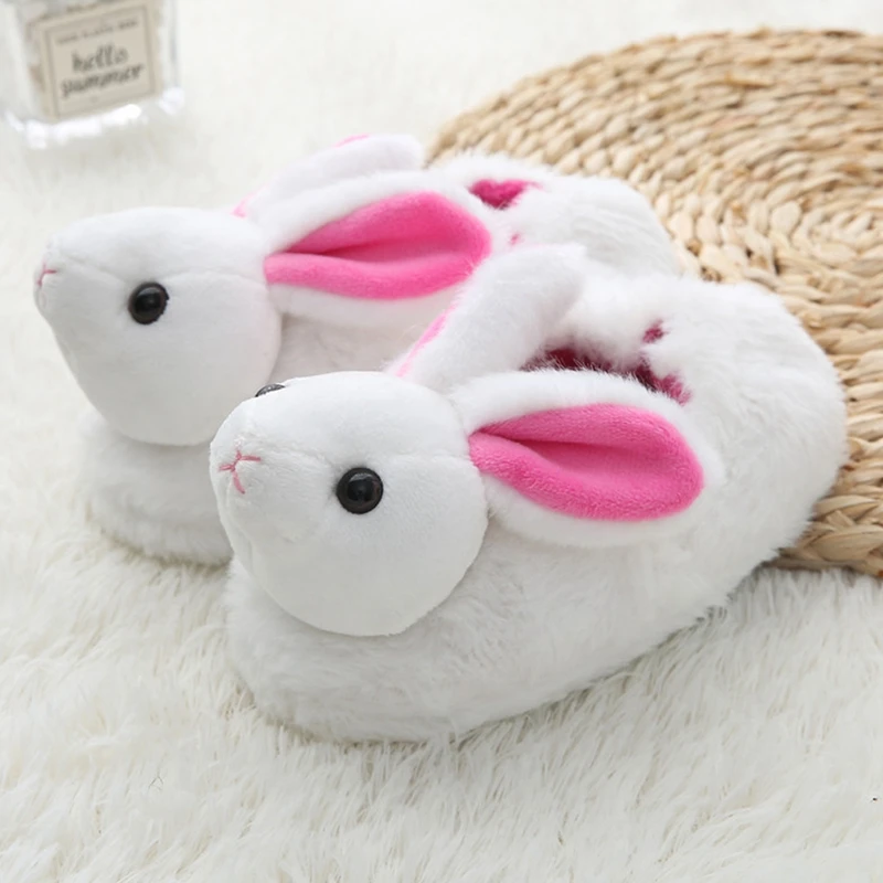 New Toddler Girls Slippers for Winter Baby Loafers Plush Warm Cartoon Bunny Rubber Sole Children Home Shoes Kids House Footwear