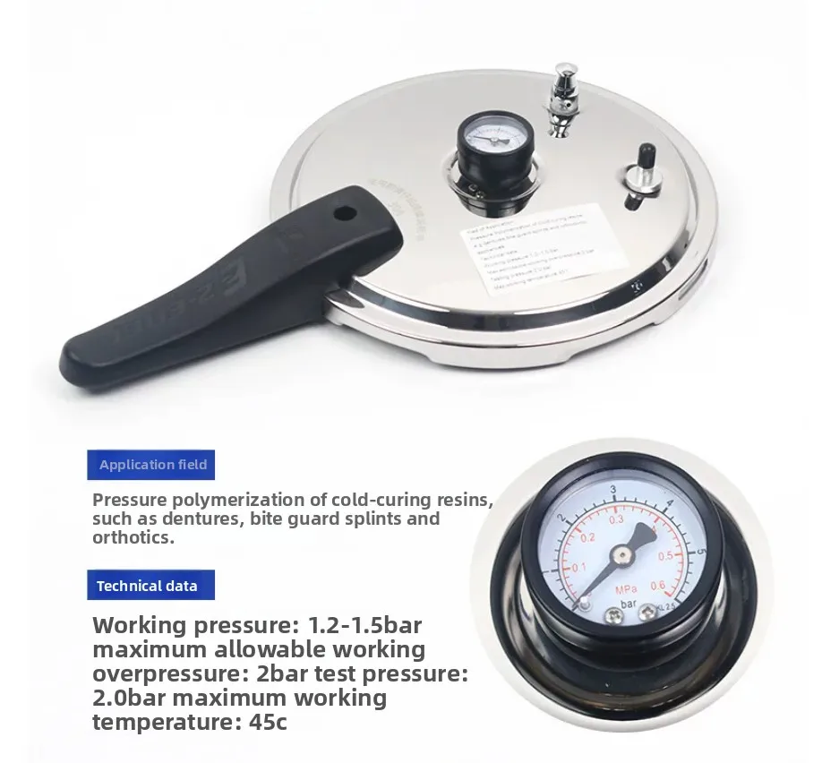 Dental Lab Curing Pressure Pot Pneumatic Polymerization Flask for Denture with Gauge Sterilizer Tool New