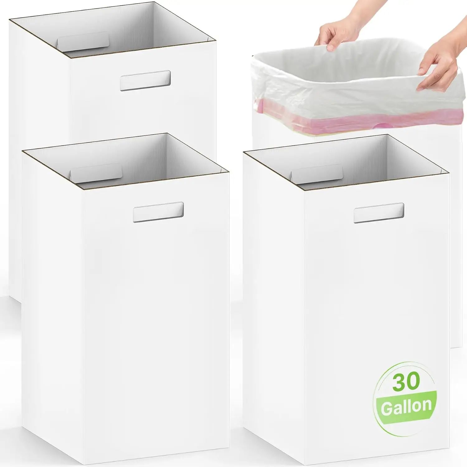 

30 Gallon Recycled Cardboard Trash Cans, 4-Pack Foldable Disposable Bins for Parties and Home Use