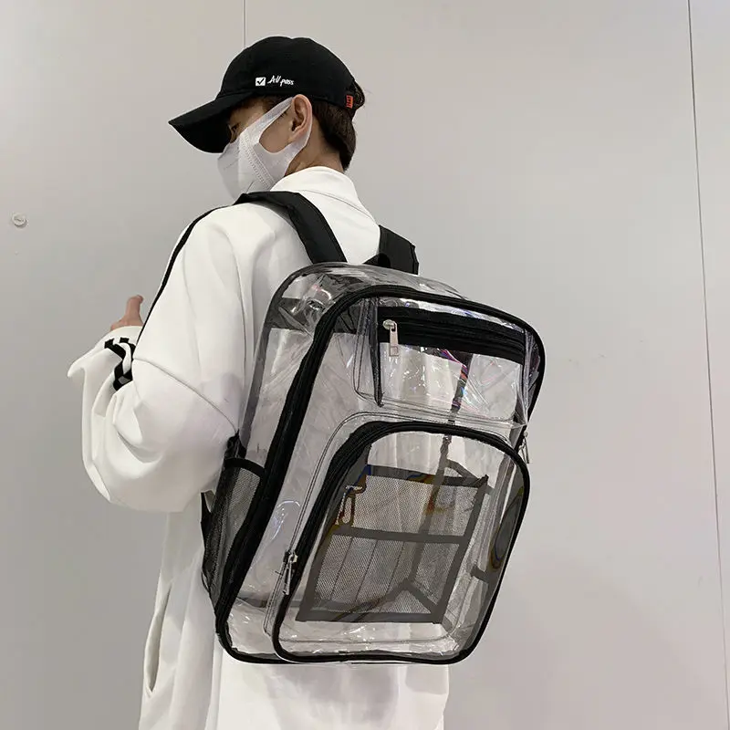 Sac à dos en PVC transparent unisexe, sacs à dos à fermeture éclair, cartable haute capacité, style de rue, nouvelle mode, été 2023