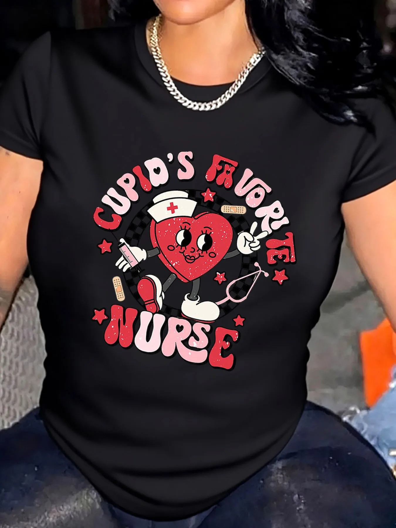 

Женская футболка больших размеров, кофейная чашка с сердечком на день Святого Валентина, милая уличная одежда с кофеиным принтом