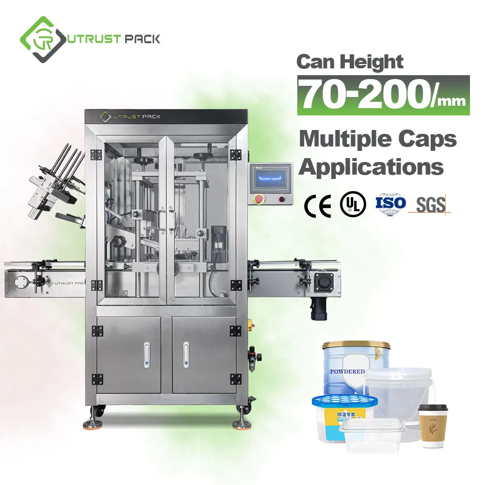 Electric Automatic Lids Capping Machine For Food And Beverage Industry For Metal Plastic Paper Glass Cans 1 Year Warranty