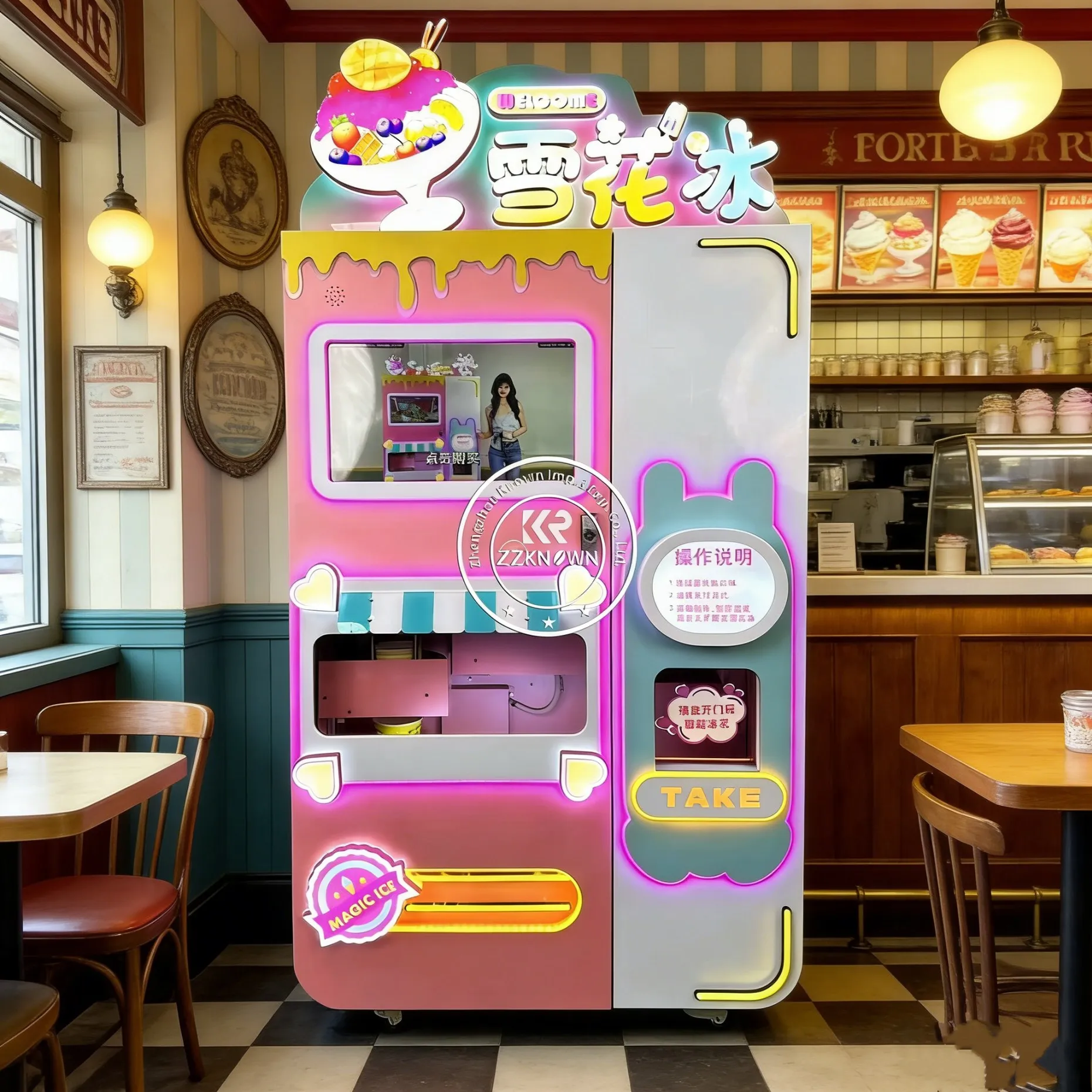 

New Advanced Robot Ice Cream Vending Machine Fully Automatic Soft Serve Dispenser