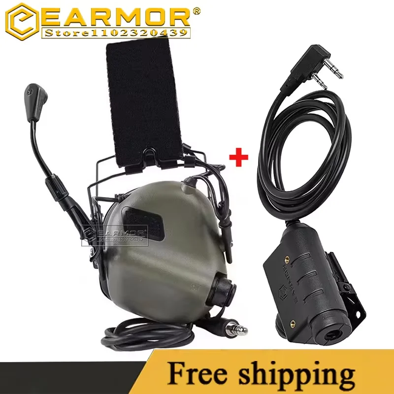 

EARMOR M32 MOD3 Airsoft Hearing Protection Tactical Headset and M51 PTT Adapter for Baofeng Radio Electronic Communication