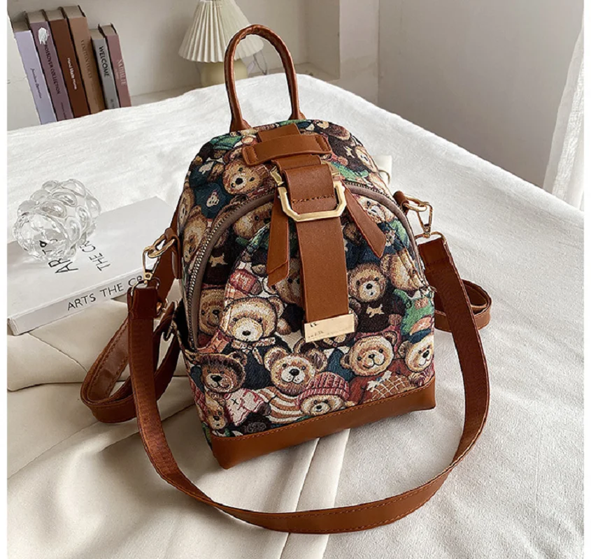 Imagem -02 - Urso Bonito Impressão Mochilas de Couro para Mulheres Alta Capacidade Casual Travel Shoulder Bags Girls School Bolsa Messenger Bolsa Nova Moda