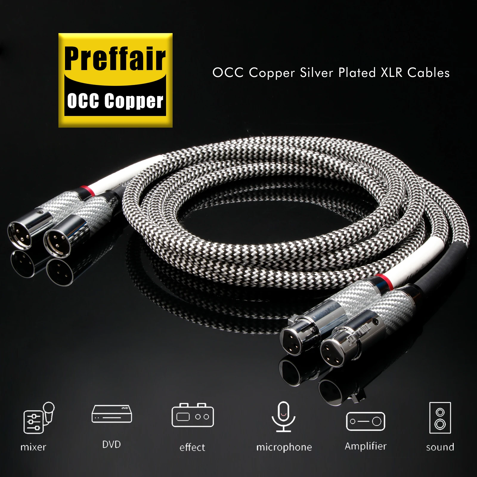 

Preffair X407XR1802 Посеребренные медные кабели XLR с 3-контактными разъемами XLR из углеродного волокна для HIFI DAC/AMP/Decorder/CD/DVD-1 пара