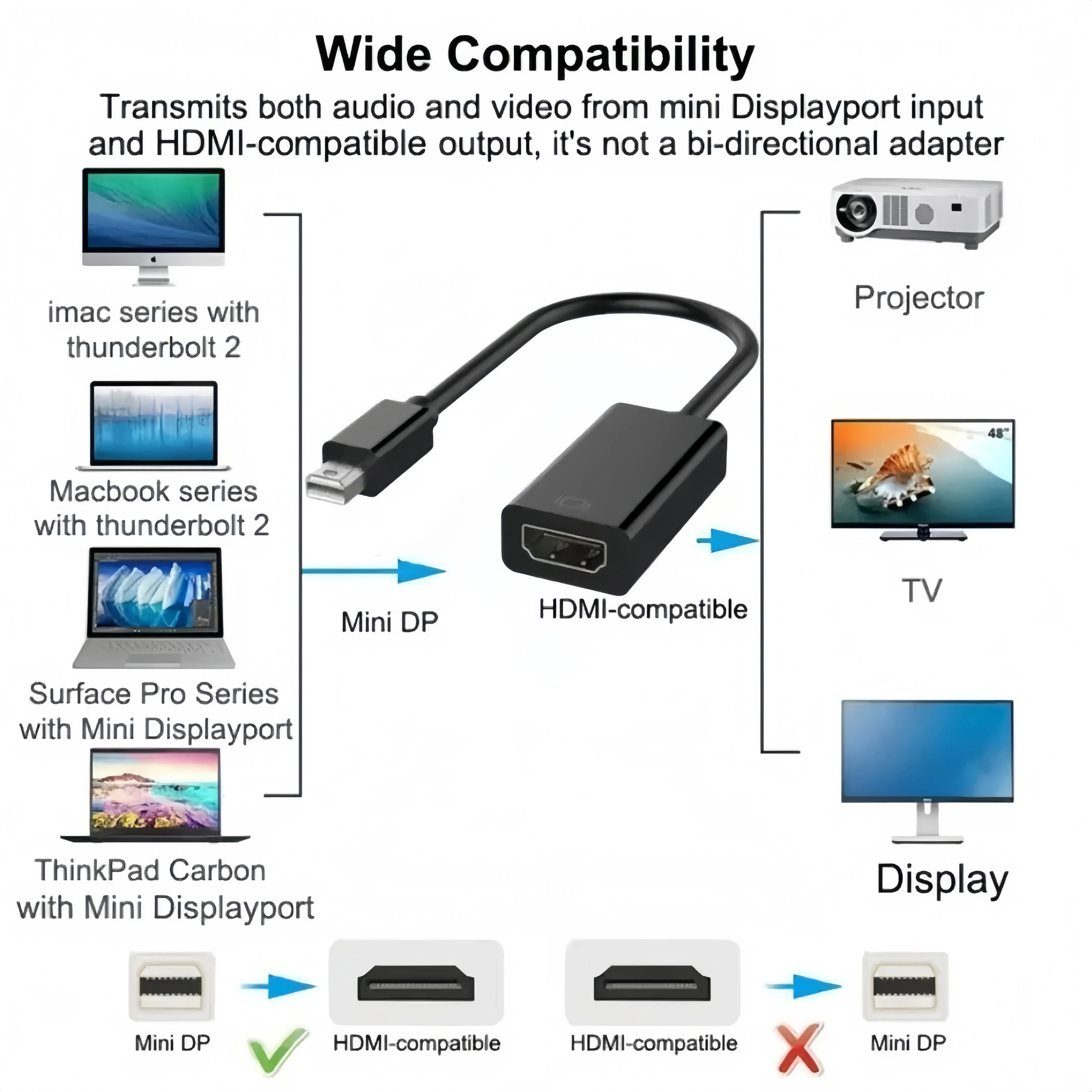 4K Mini DisplayPort to HDMI-compatible Adapter Male Mini DP to Female HDMI-Compatible Cable Converter Compatible with MacBook Ai