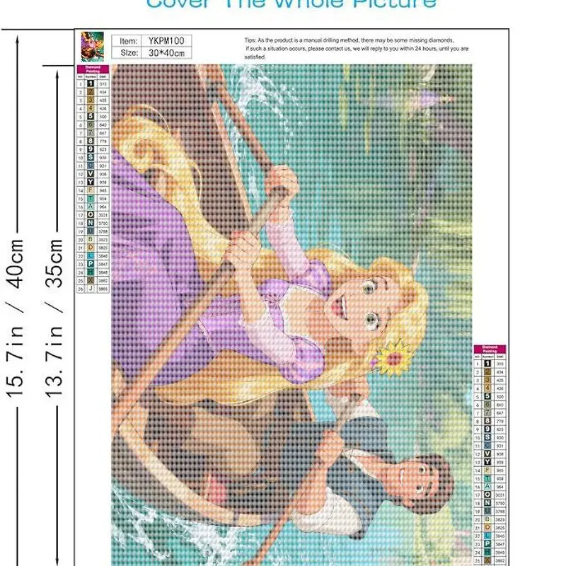 Kit de peinture diamant 5D à perceuse complète, bricolage, raiponce emmêlée Disney et cavalier Flynn, scène de bateau romantique, princesse Prince de dessin animé G, 1 pièce