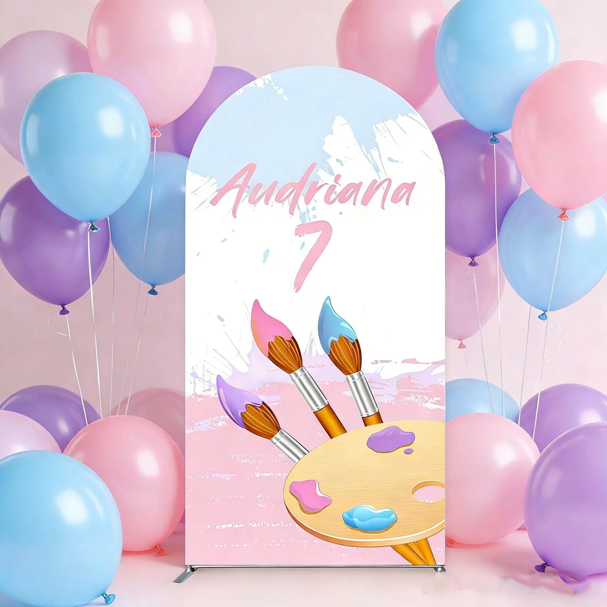 2-sided Paint Party Background Decorations Brush Palette Drawing Kids Happy Birthday Backdrop Custom Text Name Arch Cover Props