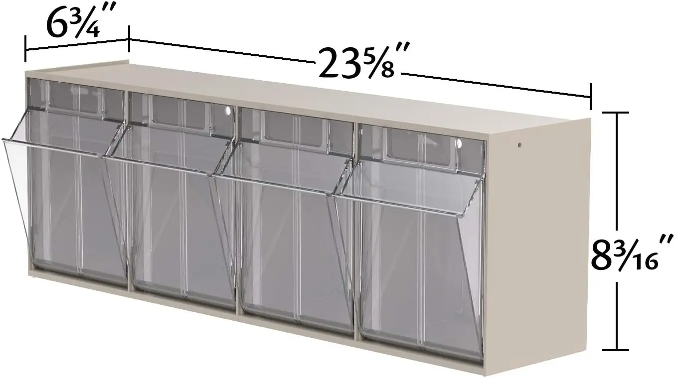 o-Mils 06704 Tiltview Horizontal Plastic Organizer Storage System Cabinet With 4 Tilt Out Bins, (23-5/8-Inch Wide X