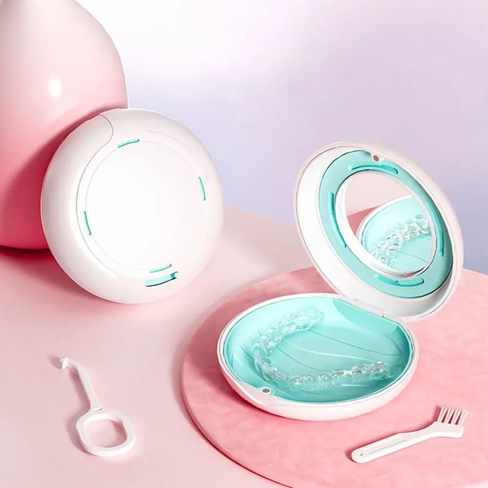 Magnetic Closure Retainer Case With Mirror Portable Cleaning Tooth False Teeth Box 5 Colors Sealed