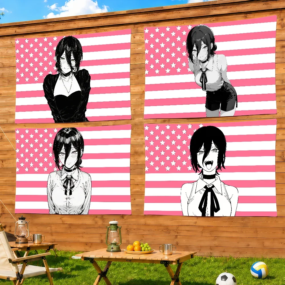 Anime C-Chainsaw M-Man Flag Decoration Garage Flags for Bedrooms Flaga Barber Shop Tapestry Advertising Outdoor Decor Wall Art