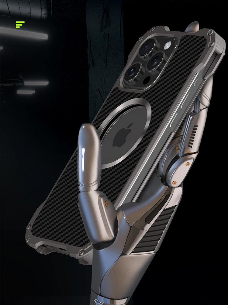 R-JUST Luxury Metal Cover For iphone 15 Pro Max Case 14 Plus 13 Pm 12 Shell Funda Carbon Fiber Back WIth Camera Lens Protector