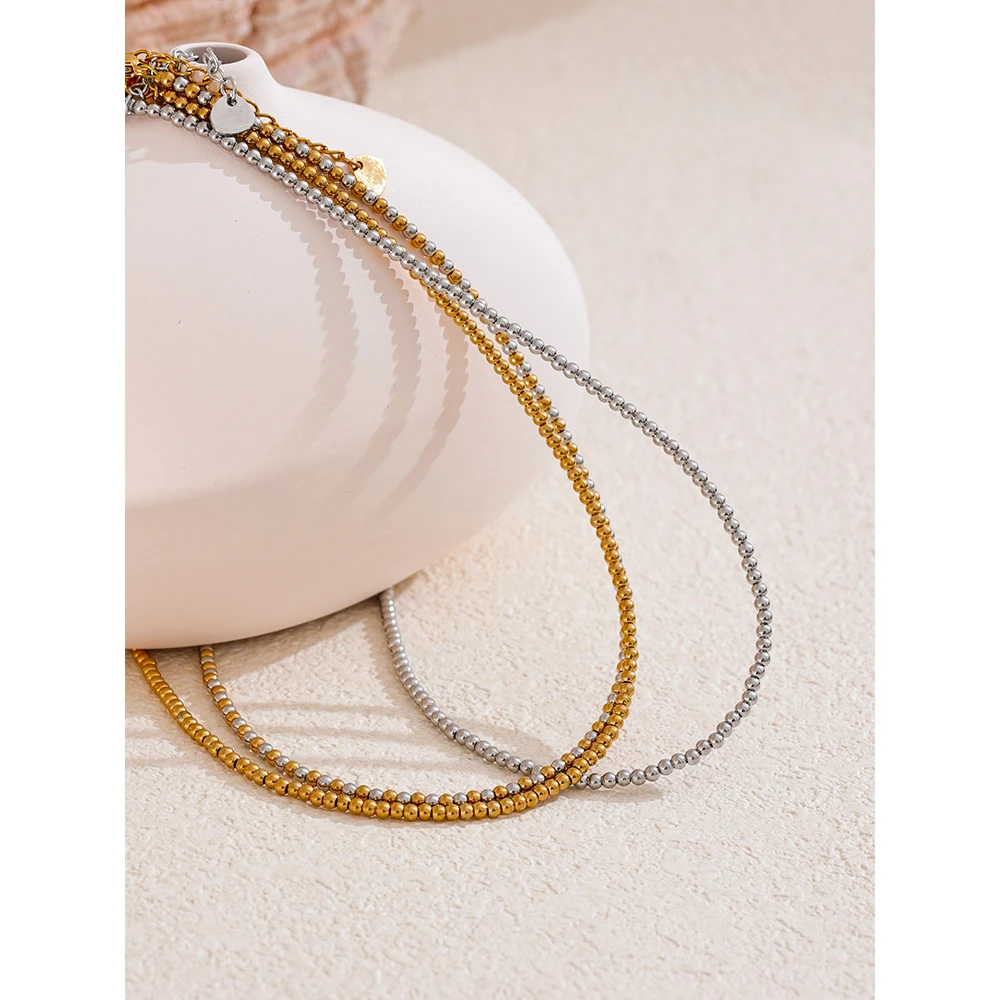 Yhpup 2mm Waterproof Chic Beads Handmade Chain Stainless Steel Fashion Necklace for Women High Quality Trendy Classic Jewelry