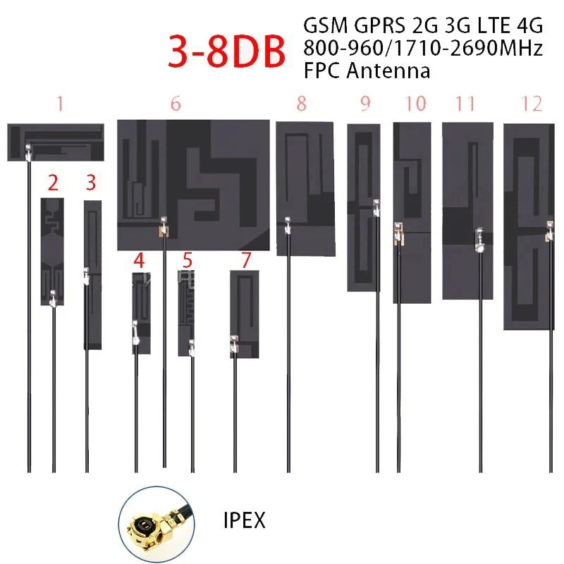 Internal Antenna IPEX 4G 3G GSM 2G NB-IOT Antenna PCB/FPC Flexible Soft Board Internal 700-2700MHz 8dBi High Gain RG1.13 20cm