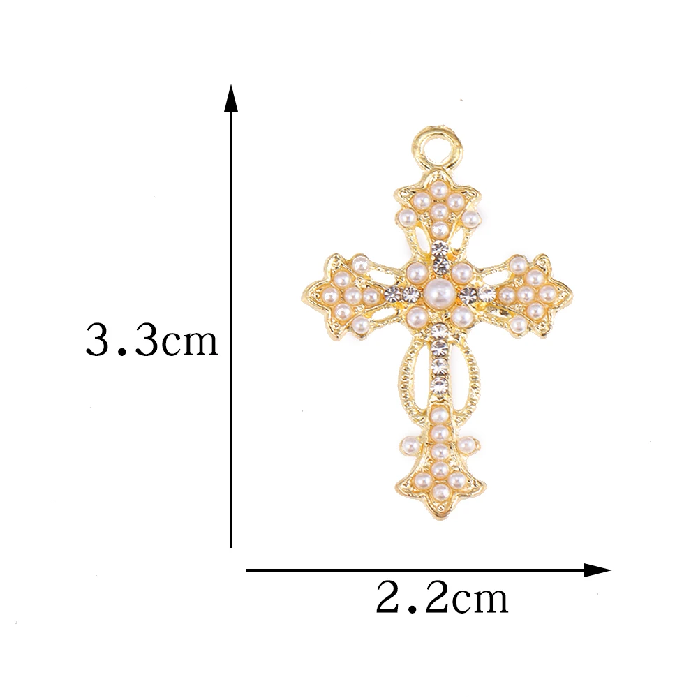 10Pcs Gold Color Alloy Pearl Cross Pendant Necklace For Women DIY Making Fashion Luxury Fine Chain Necklace Accessories Jewelry