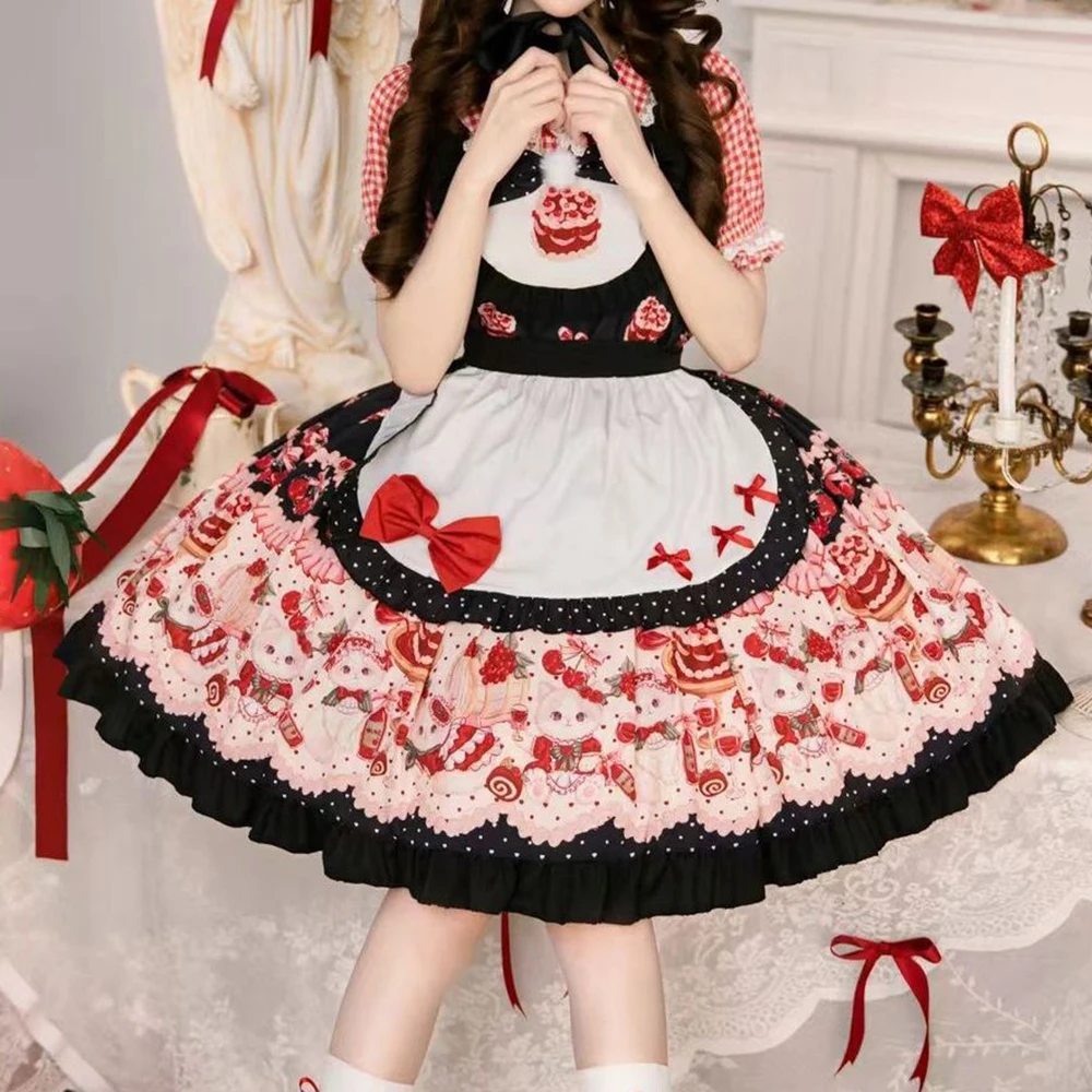 

Lolita [Name Calling] Cute Genuine Strap Skirt Sweet Versatile Super Cute Lolita Bow Lace vestidos elegantes para mujer