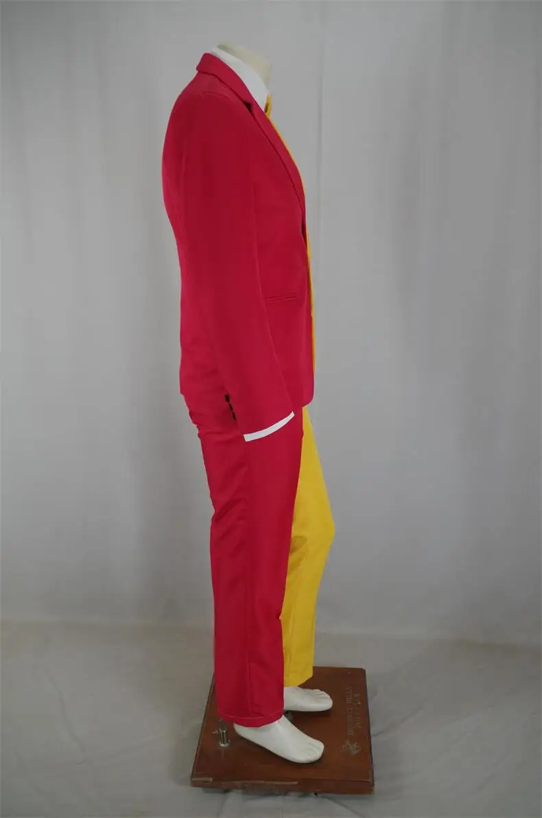 Men Personality Pantsuit Red Yellow Patchwork Color Blazer Trousers 2 Piece Magician Clown Party Wedding Suit Host Stage Tuxedo