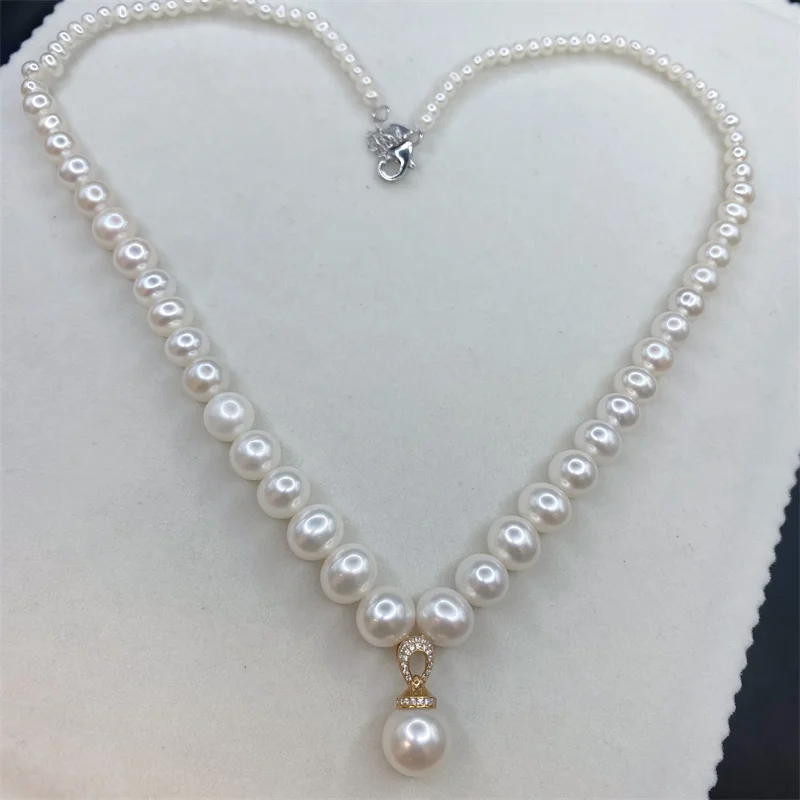 Wholesale Available 3-9mm Freshwater Cultured Pearl Necklaces Real Chokers Pearls Necklace for Women's S925 Silver Pearl Strand