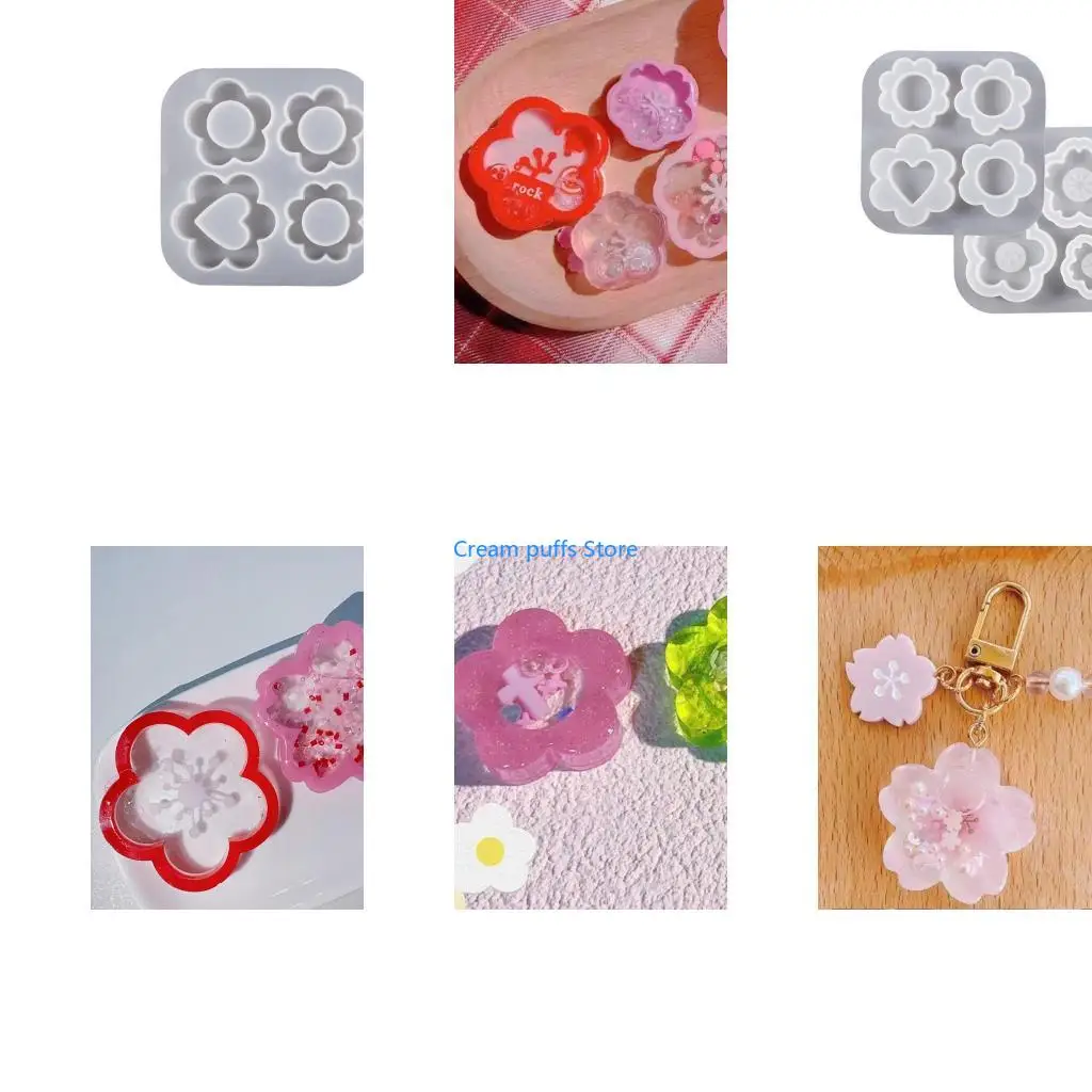 50LE Flower Ornament Silicone Mold Keyring Pendant Handmade Decoration Mold for Valentines Day Birthday Gift