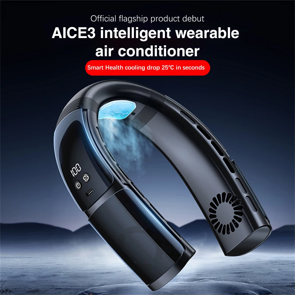 1/2pcs Rechargeable Mini Fan Neckband Fan 22 Surround Air Outlets Hanging Neck Fan Portable Cooler Fan USB Leafless 3600Mah