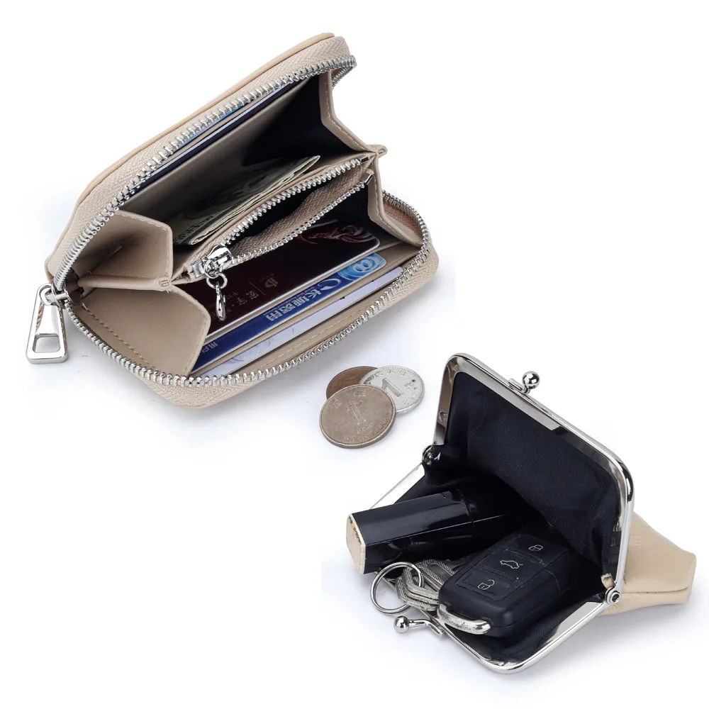 العلامة التجارية الفاخرة خمر الجلود مشمع مجعد قبلة قفل المحفظة أنيق 2 في 1 المرأة أحمر الشفاه المنظم الحقيبة الصغيرة محفظة للعملة