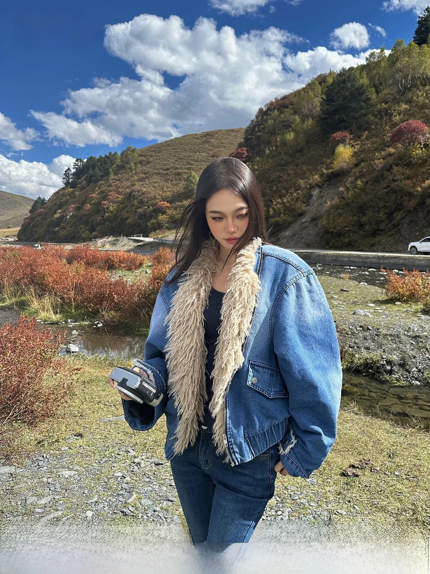 

Retro Distred Denim Jaet Women's Winter Loose Warm Cotton Design Casual Cotton Coat Commute Simple Sle Long Sve Zipper