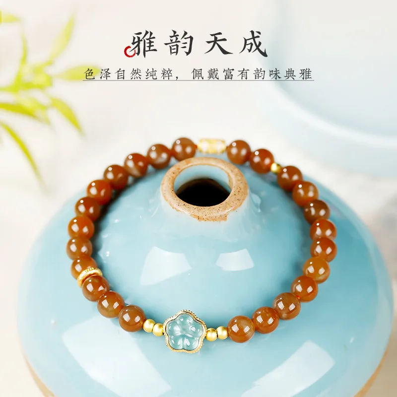 Natural Hetian Jade Beaded Bracelet: Yellow Sugar & Blue Water Jade Accents, New Chinese Style, Women's Gift