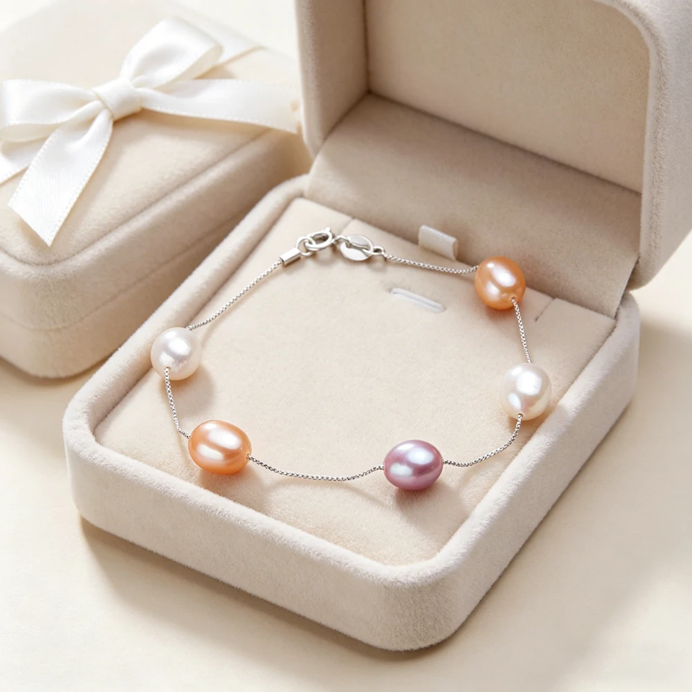 HENGSHENG Genuine 925 Sterling Silver Bracelet For Women 6-7mm/8-9mm Natural Freshwater Pearl Silver Chain Jewelry Gift