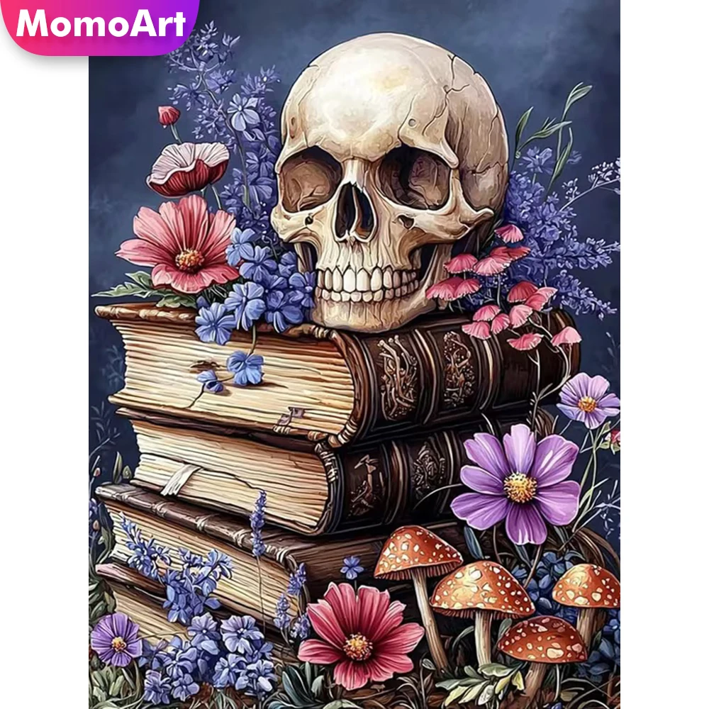 Momoart Diamant-Mosaik Landschaftsbild Buch Strass-Bild Stickerei Skelett Acryl Bastelbedarf Malerei Blumen Heimdekoration