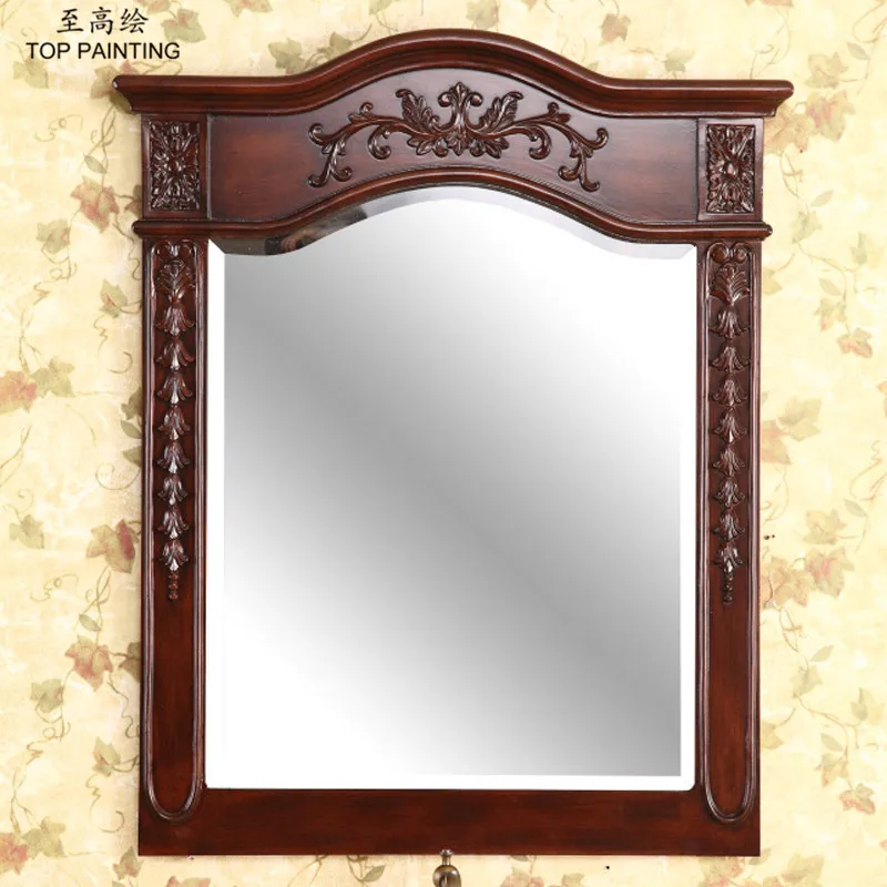 Furniture factory direct sales American mirror bathroom cosmetic wood color engraved European retro square