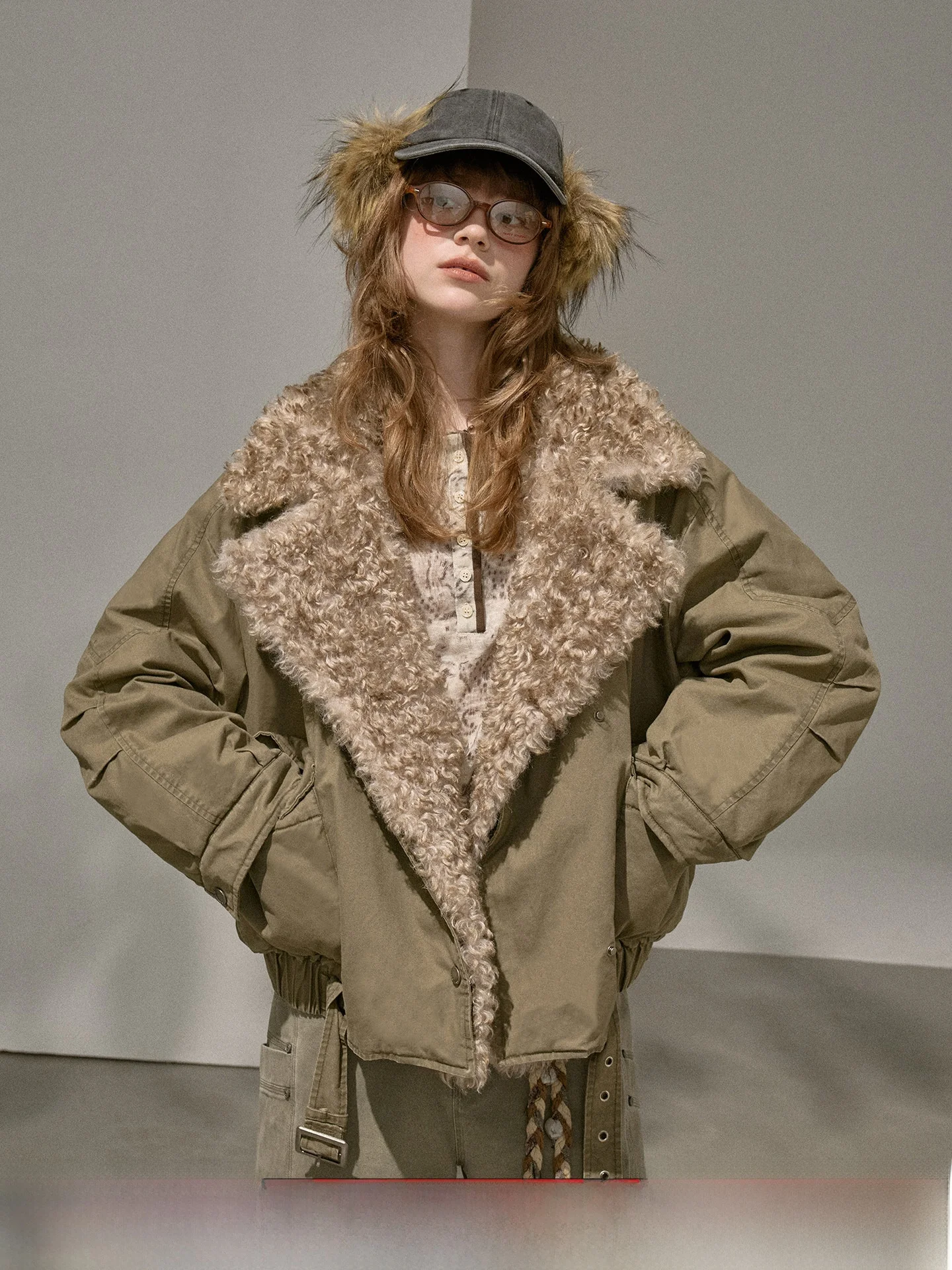 

DIDDI MODA Detachable Fur Collar Parka Thickened Washable Cotton Jacket Winter Women's Outerwear Warm Cozy Long Sleeve Coat