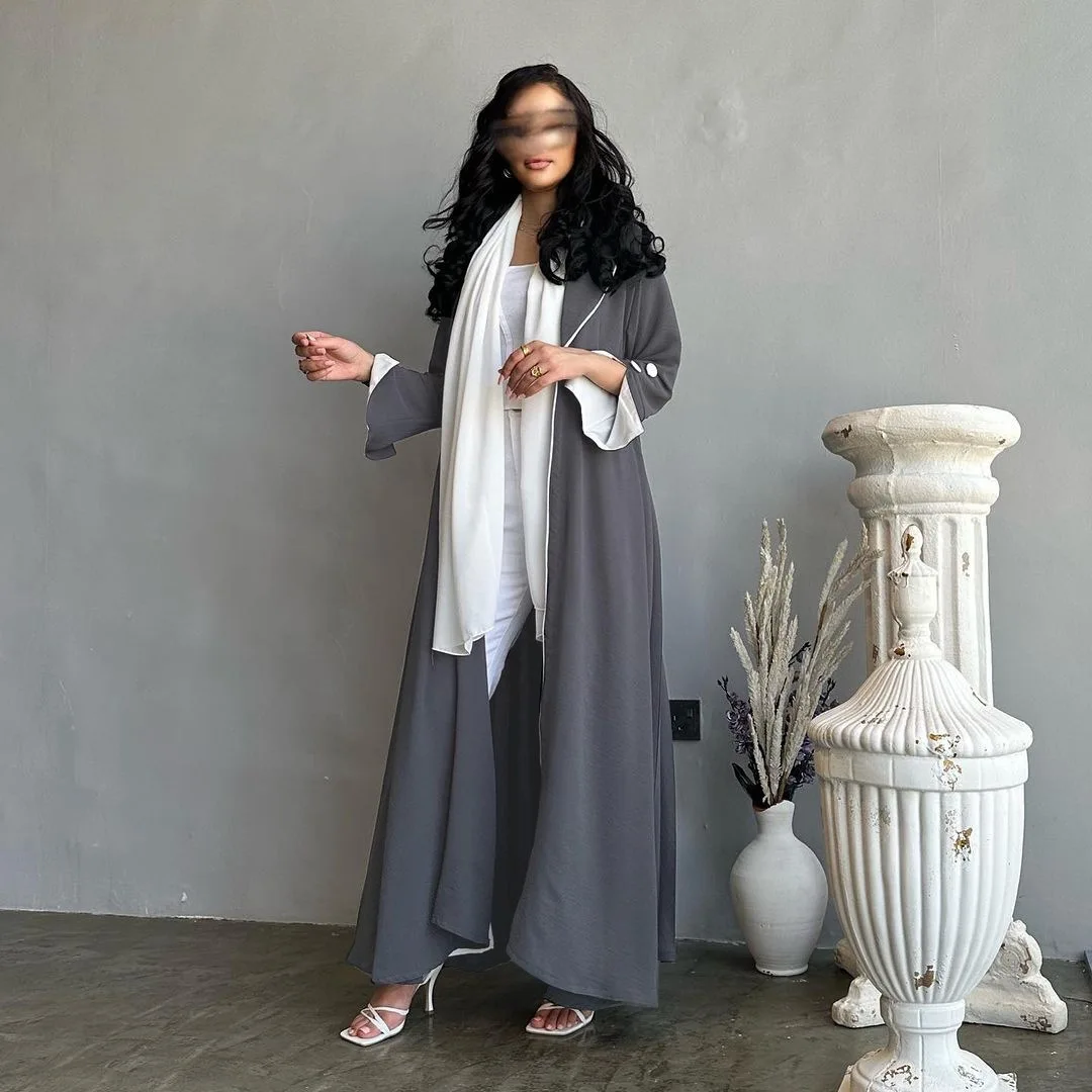 

Autumn Open Abaya for Women Back Pleated Kimono Cardigan Muslim Long Dress Dubai Turkish Outwear Kaftan Ramadan Islamic Clothing