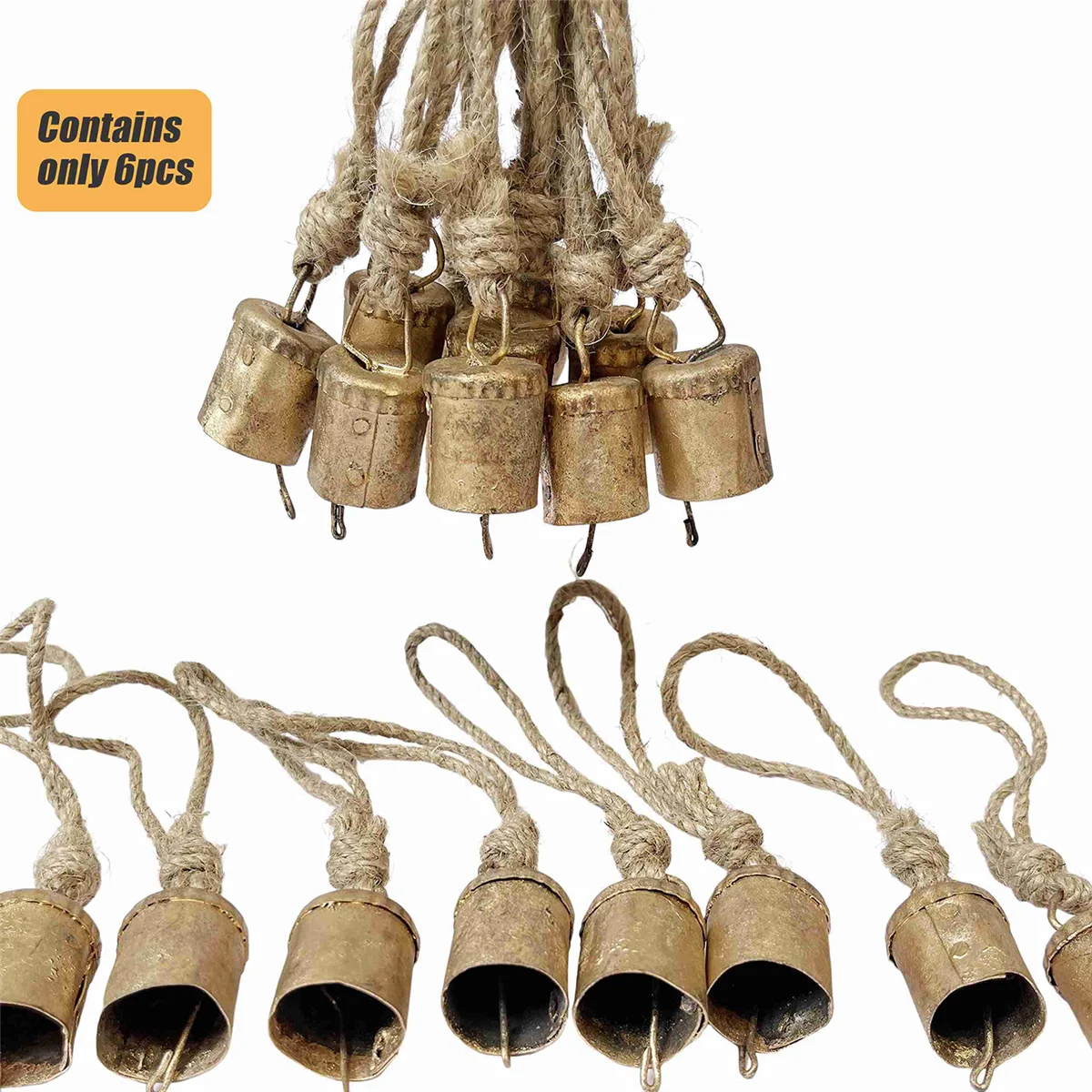 6 ชิ้นระฆังแขวนวินเทจ, ระฆังวัวทําด้วยมือโลหะตกแต่งด้วยเชือกสําหรับคริสต์มาสหรือการเฉลิมฉลองใดๆ