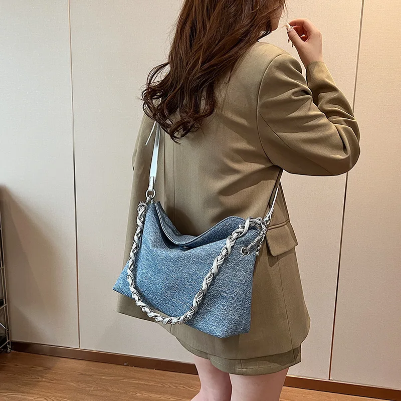 Bolsa tiracolo jeans feminina, bolsa de ombro grande para hobos, bolsa casual e bolsas, bolsa mensageiro para senhora, nova, 2024