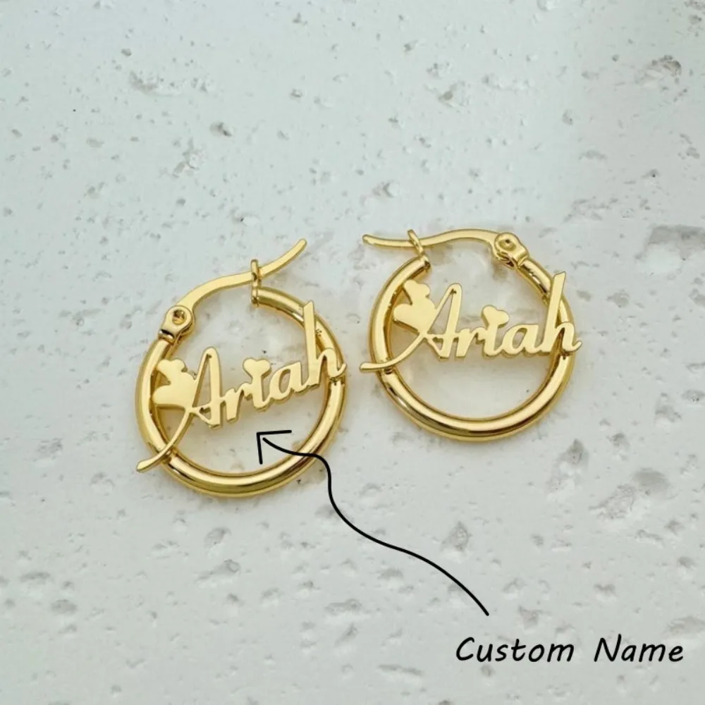 

Stainless Steel Personalized Customize Name Hoop Earrings Jewelry For Women Girls Circle Earring Fashion 30MM Birthday Gifts