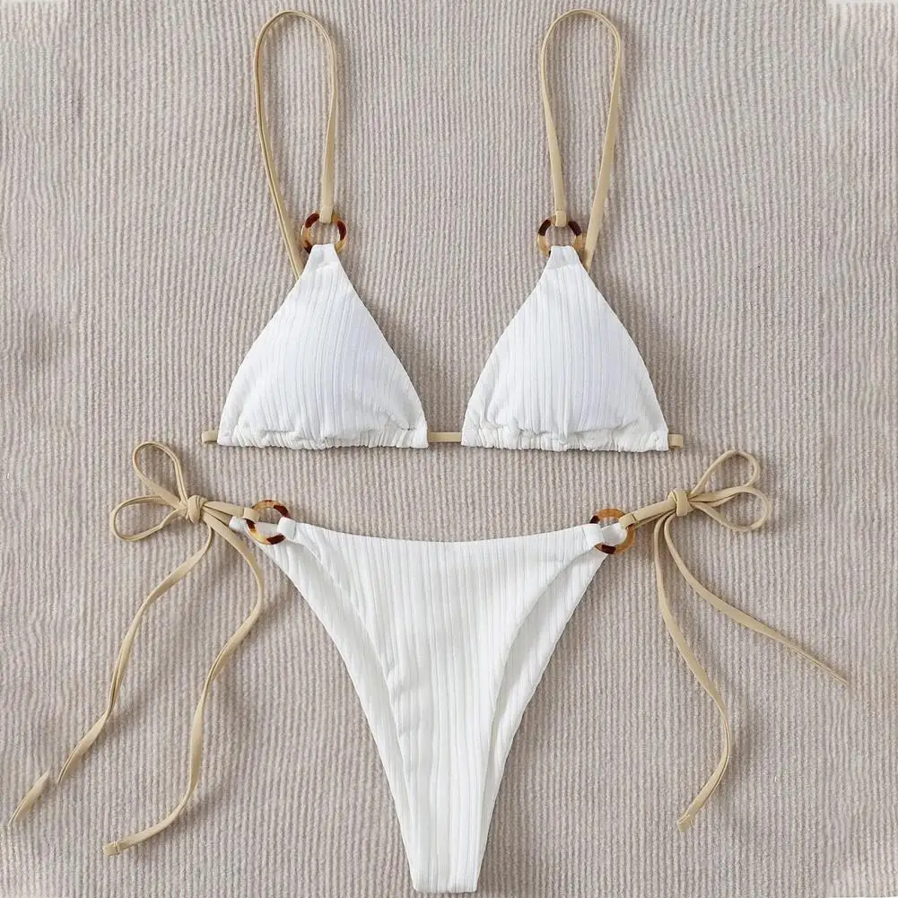 Kostiumy kąpielowe 2 sztuk/zestaw modny bezprzewodowy strój kąpielowy dwuczęściowe letnie Bikini Set Solid Color na wakacje