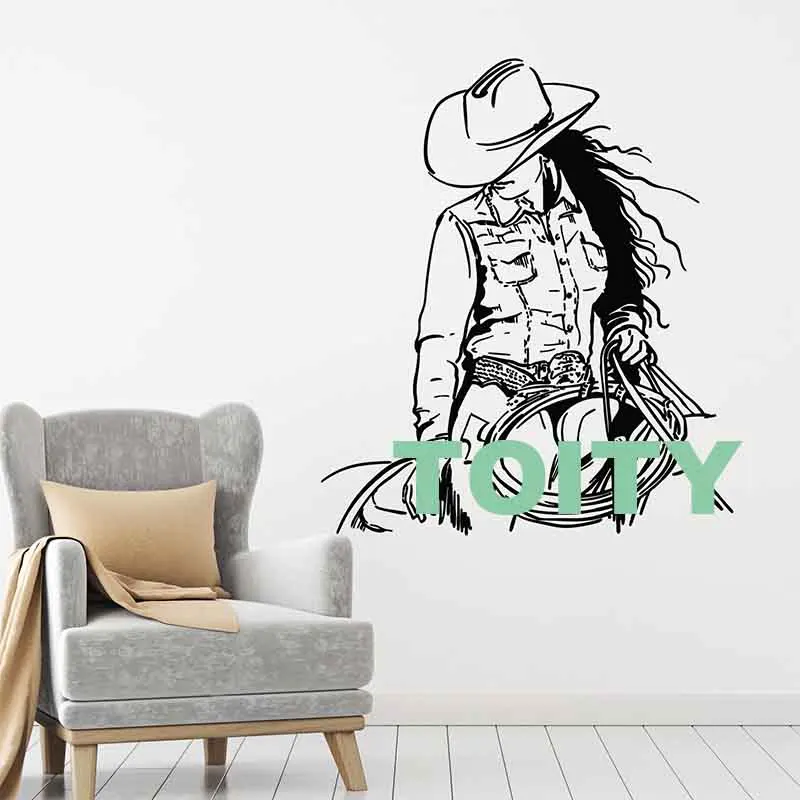 COWBOY LASSOING LASSO ROPE RODEO RANGER HORSE RIDER WALL ART STICKER VINYL TRANSFER DECAL ROOM STENCIL MURAL DECOR