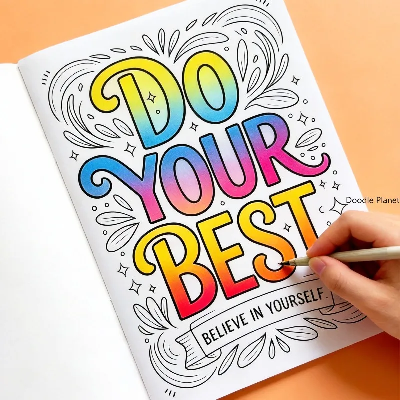 A Motivational English Slogan Meditation Coloring Copy Book, 28 Page Art Font Graffiti Book, Suitable As A Birthday/holiday Gift