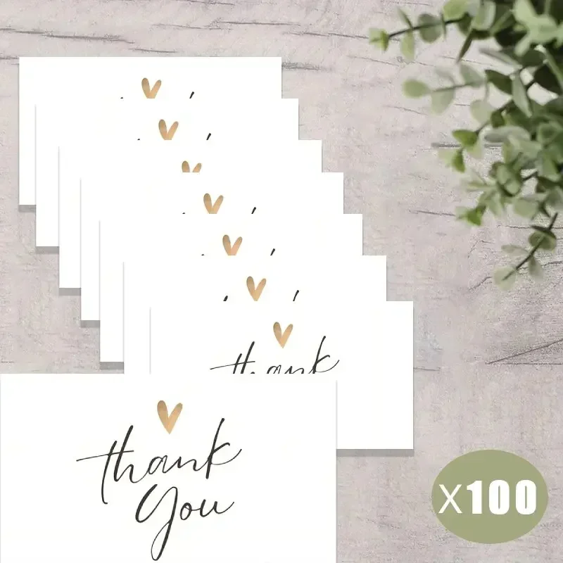 100pcs Exquisite Flower Heart-shaped Design Greeting Cards with Elegant Fonts, Perfect for Weddings and Thank-you Gifts
