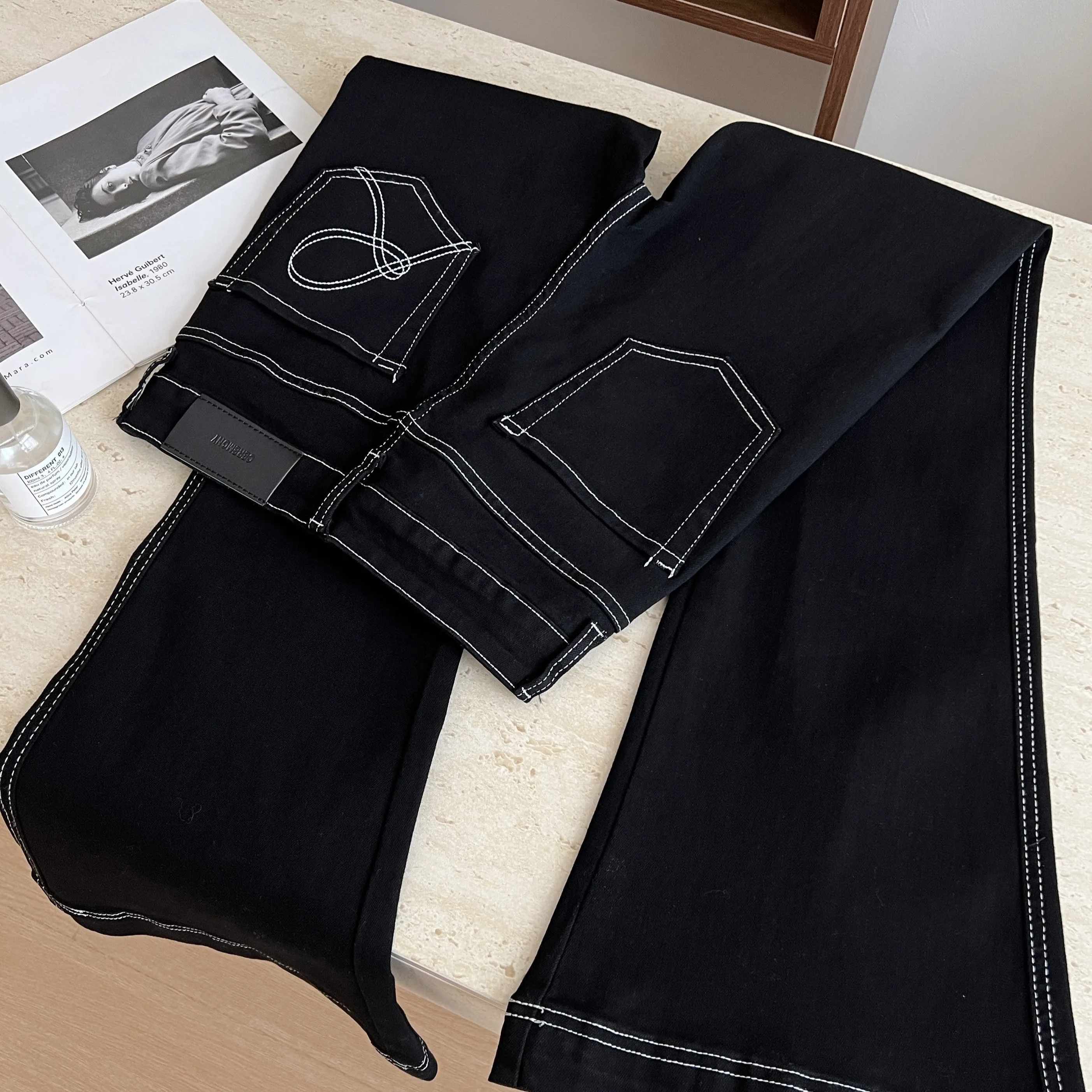 High Waist Bell Bot Embroidered Denim Jeans Women's Spring Summer Autumn Faion Sli Slim Fit Long Pants